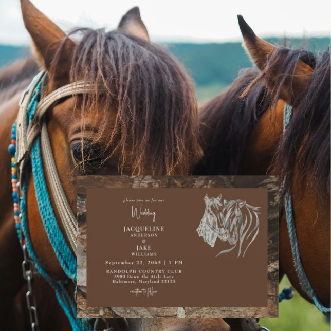 Convite Casamento Rústico Cavalos Acariciando Madeira Noiv (Criador carregado)