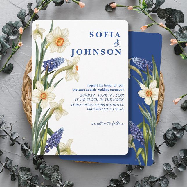 Convite Casamento rústico chique com floral azul marinho e (Criador carregado)