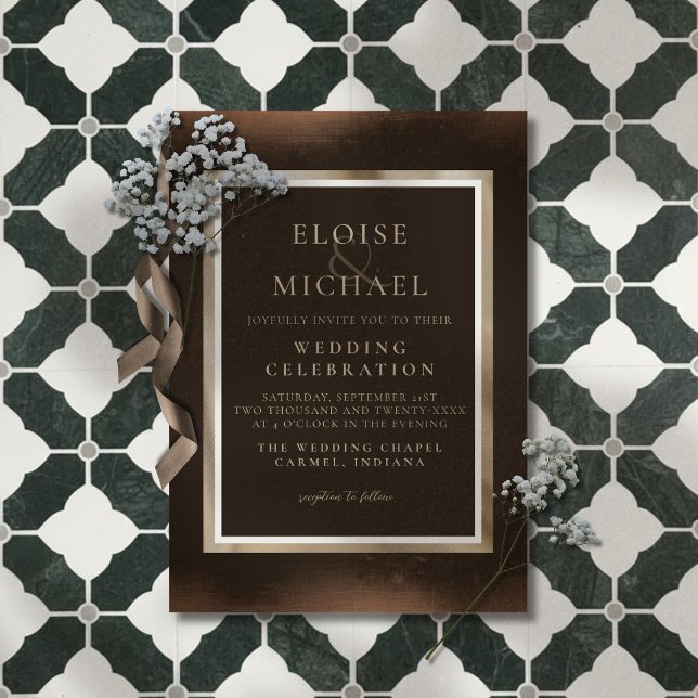 Convite Casamento Rustico Cobre Marrom (Announce your big day in a sophisticated style with this Rustic Copper Brown Wedding Invitation! )