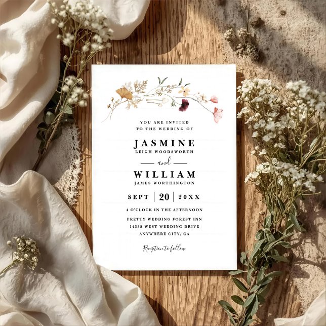 Convite Casamento Rústico Código QR Simples Boêmio Flores  (Criador carregado)