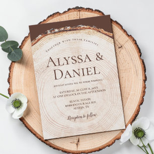 Convite Casamento Rústico com Anel de Casca de Árvore da F