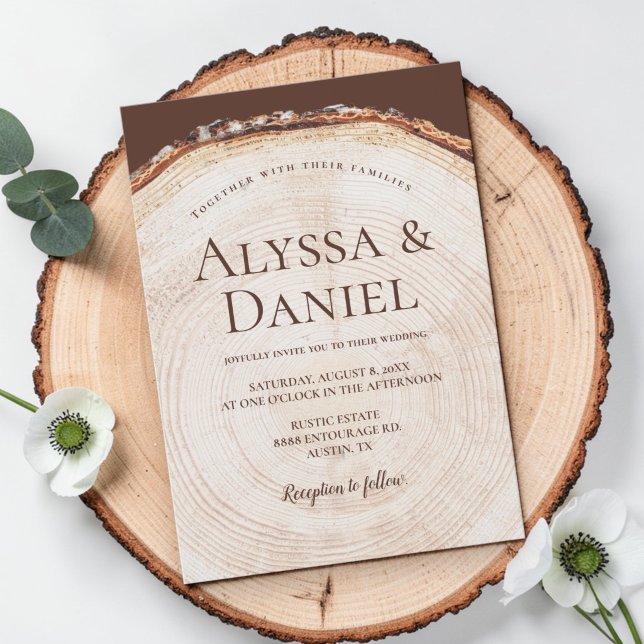 Convite Casamento Rústico com Anel de Casca de Árvore da F (Criador carregado)