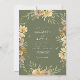 Convite Casamento Rústico com Aquarela Amarela Oliva