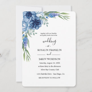 Convite casamento rústico com aquarela azul