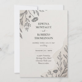 Convite Casamento Rústico com Arte Floral Minimalista da H