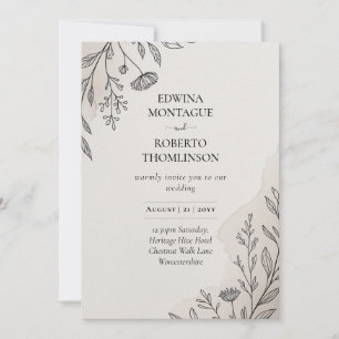 Convite Casamento Rústico com Arte Floral Minimalista da H