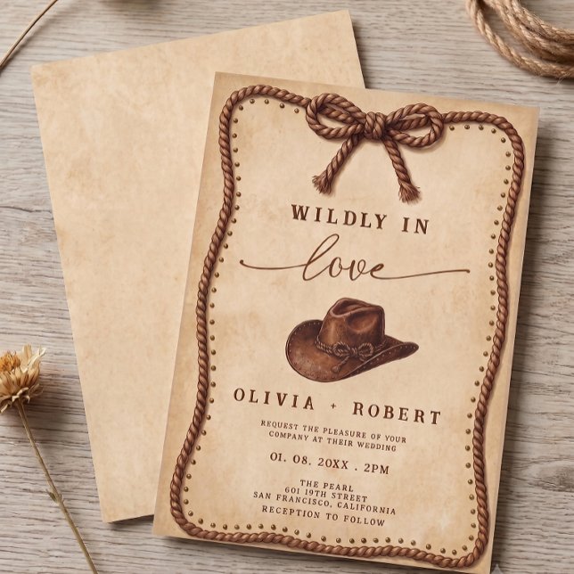 Convite Casamento Rústico com Chapéu de Cowboy Apaixonadam (Criador carregado)