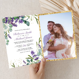 Convite Casamento Rústico com Código QR de Foto de Lavanda