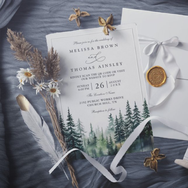 Convite casamento rústico com código qr em destino de mont (Criador carregado)