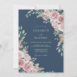 Convite Casamento Rústico com Flor de Rosa Empoeirada