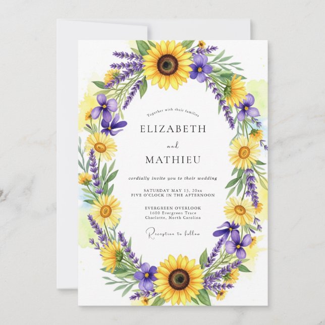 Convite Casamento Rústico com Flores Amarelas (Frente)