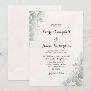 Convite Casamento Rústico com Folhagem de Eucalipto Verde