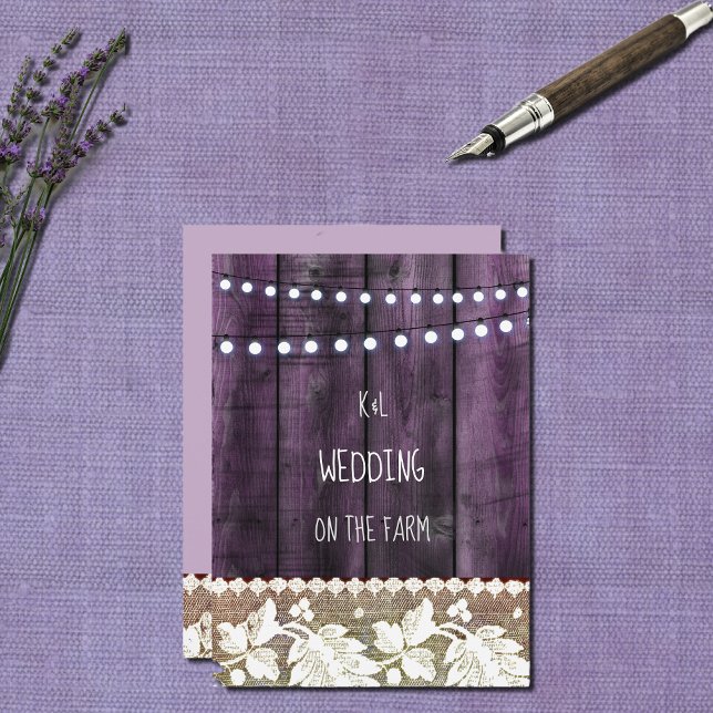 Convite casamento rústico com madeira , renda , luzes de c (Criador carregado)