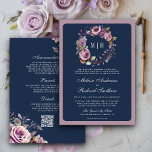 Convite Casamento Rústico com Marinho Floral Roxo Código Q<br><div class="desc">Incomodem seus convidados com este elegante tudo em um convite de casamento com lindas flores roxas mudas e tipografia moderna com o Código QR para RSVP online. Basta adicionar os detalhes do seu evento neste modelo fácil de usar para torná-lo um convite de tipo único.</div>