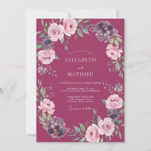 Convite Casamento Rústico com Peônia Magenta