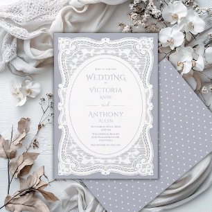 Convite Casamento Rústico com Renda Branca Vintage e Bolin