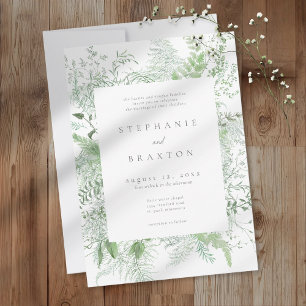 Convite Casamento Rústico com Samambaia em Aquarela