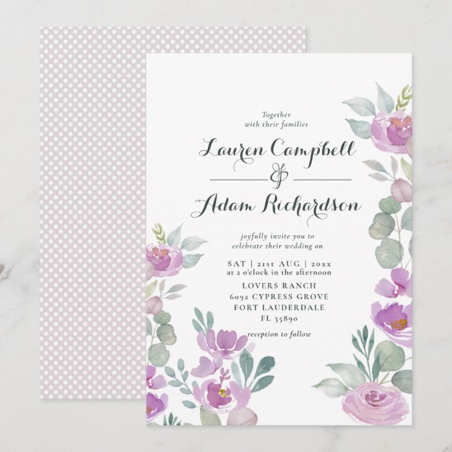 Convite Casamento Rústico com Verde Eucalipto Rosa Choque (Frente/Verso)