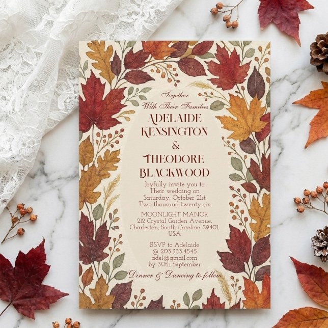 Convite Casamento Rústico Cores de Outono Beatitude Românt (Romantic Autumn Bliss Fall Colors Country Wedding Invitation)