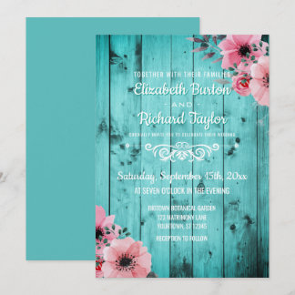 Convite Casamento Rústico Country Azul Turquesa Madeira Fl