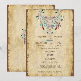 Convite Casamento Rústico, Crânio de Veado, Penas
