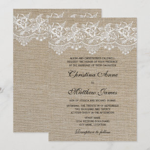 Convite Casamento rústico da juta e do laço