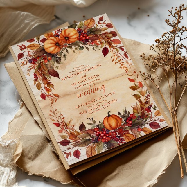 Convite Casamento Rústico de Abóbora Floral de Outono (Criador carregado)