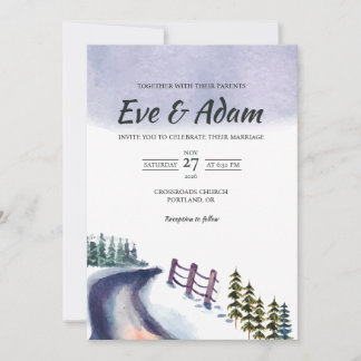 Convite Casamento Rústico de Aquarela de Pinheiro de Estra