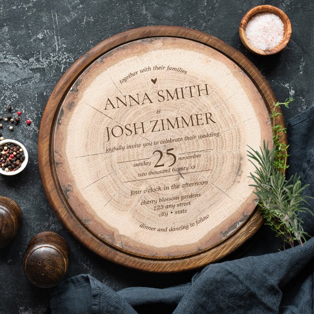 Convite Casamento Rústico de Arco de Árvore de Madeira Cru (Wood Stump Rustic Wedding |nvitation)