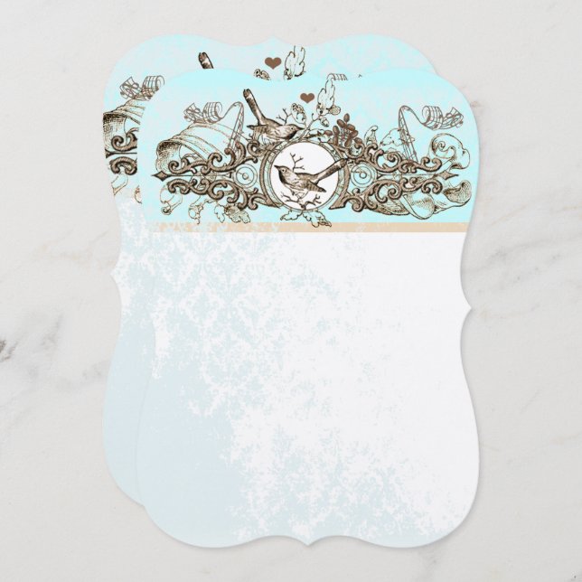 Convite Casamento Rústico de Aves da Floresta Bronze (Frente/Verso)