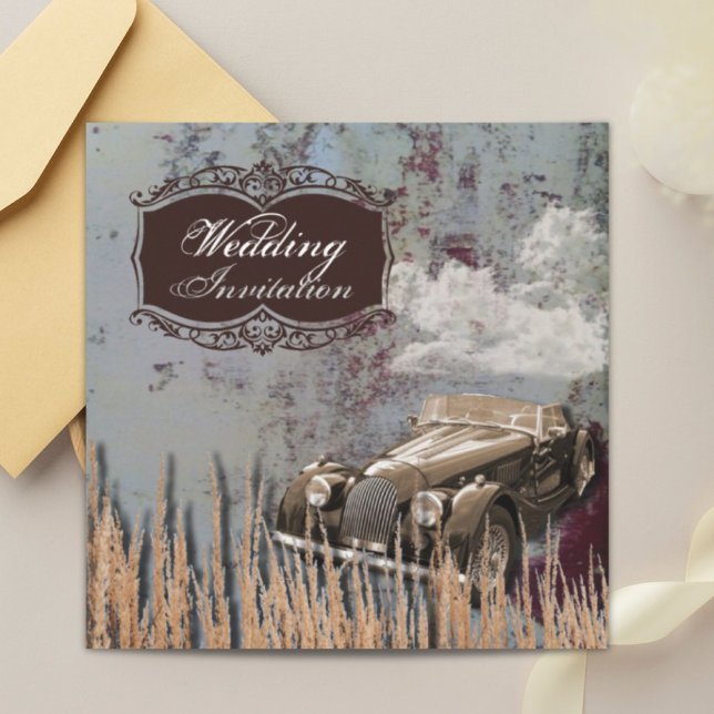Convite Casamento Rústico de Carro Antigo Oeste Country (Rustic antique car western Country Wedding Invitation)