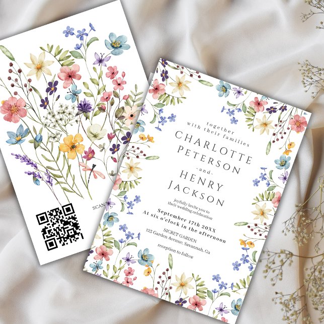 Convite Casamento Rústico de Código QR de Marinha Selvagem (Criador carregado)