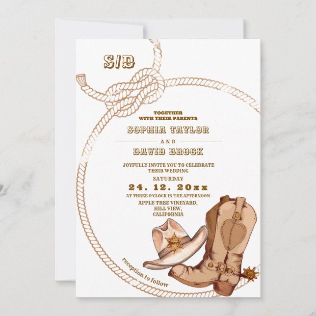 Convite Casamento Rústico de Cowboy Western (Frente)