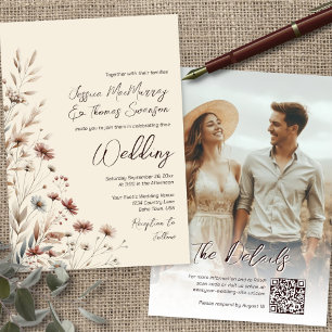 Convite Casamento Rústico de Flores Selvagens e Foto de Fo