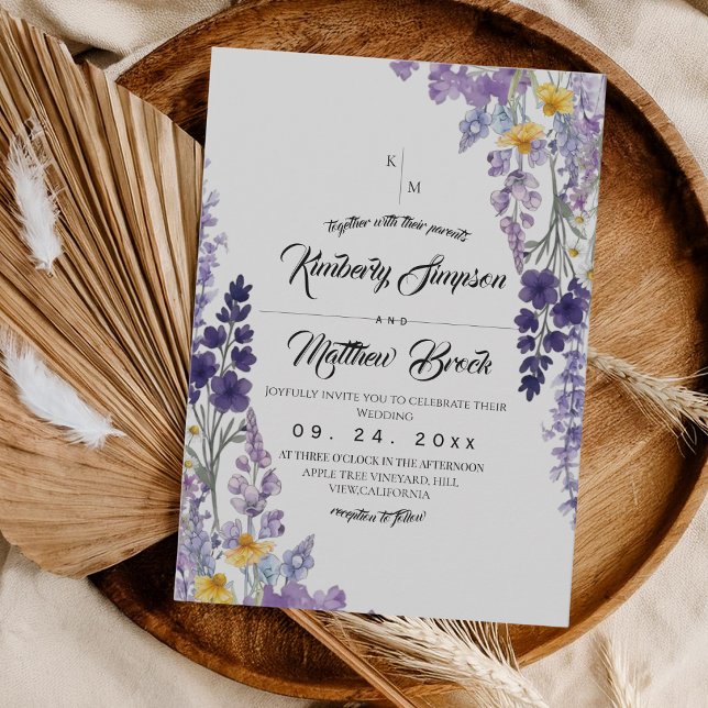 Convite Casamento Rústico de Flores Silvestres Elegantes (Criador carregado)