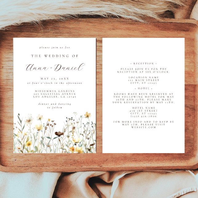 Convite Casamento Rústico de Flores Silvestres Tudo em Um (Criador carregado)