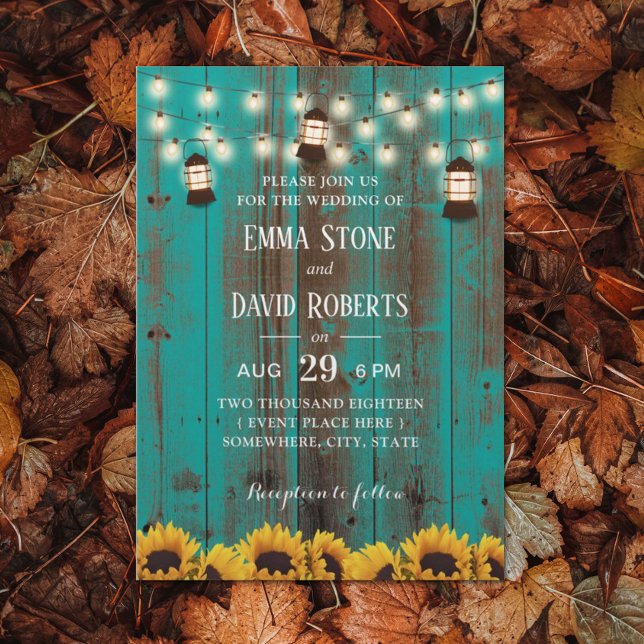 Convite Casamento Rústico de Girassóis e Lanternas (Criador carregado)