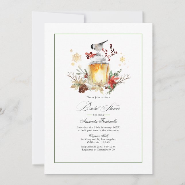 Convite Casamento Rústico de Inverno com Pinheiro e Abeto (Frente)