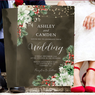 Convite Casamento Rústico de Inverno com Sempre-Vivas e Fr
