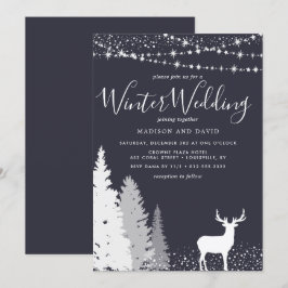 Convite Casamento Rústico de Inverno com Veado na Floresta