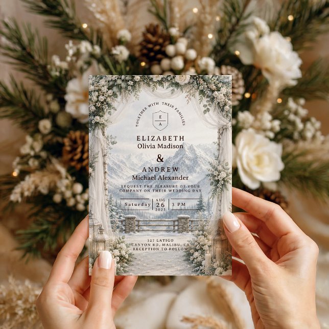 Convite Casamento Rústico de Inverno na Montanha (Criador carregado)