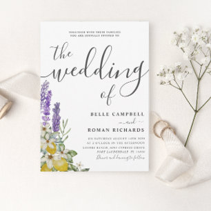 Convite Casamento Rústico de Lavandas Roxas e Limões