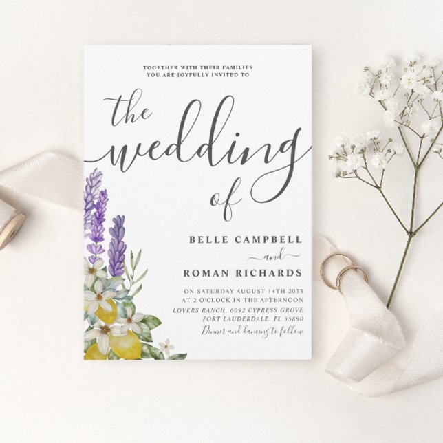 Convite Casamento Rústico de Lavandas Roxas e Limões (Criador carregado)