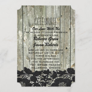 Convite casamento rústico de madeira de celeiro preto e re
