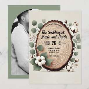 Convite Casamento Rústico de Madeira de Floresta Eucalipto