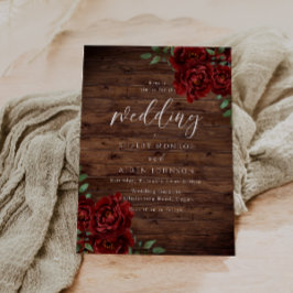 Convite Casamento Rústico de Madeira Rosa vermelha Românti