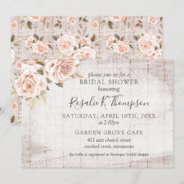 Convite Casamento Rústico de Madeira & Rosas Românticas Ch