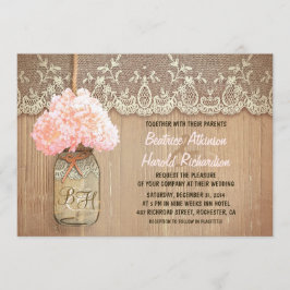 Convite casamento rústico de mason jar rosa-hydrangea