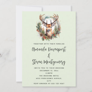Convite Casamento Rústico de Natal com Cervo Marrom e Galh