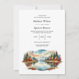 Convite Casamento Rústico de Outono à Beira do Lago na Flo